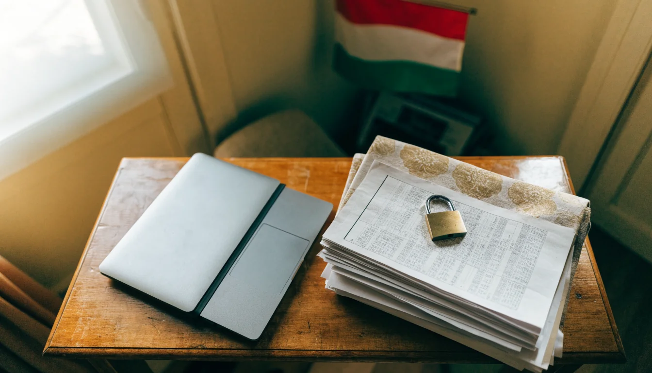 Zárt laptop és lakat személyes adatok védelmét szimbolizálva